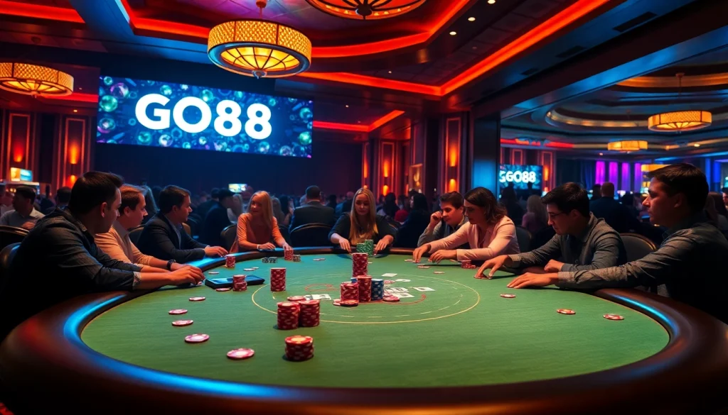 Players at the GO8 poker table engage in an exciting high-stakes game in a luxurious casino environment.