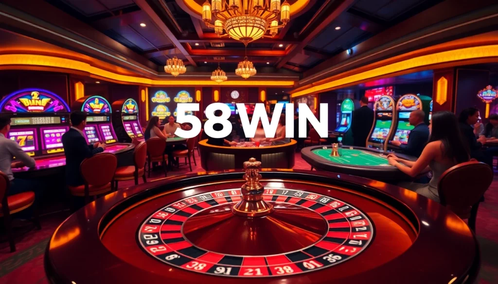 Experience the thrill at the 58WIN casino with vibrant games like roulette and slot machines.