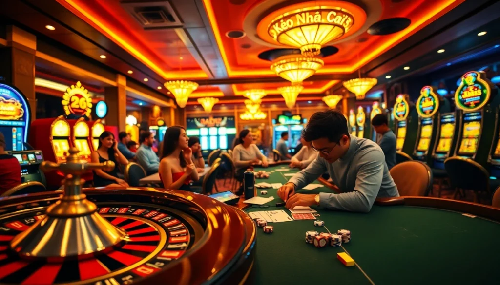 Kèo Nhà Cái 5 highlights an intense poker showdown with chips and cards, embodying the thrill of gambling.